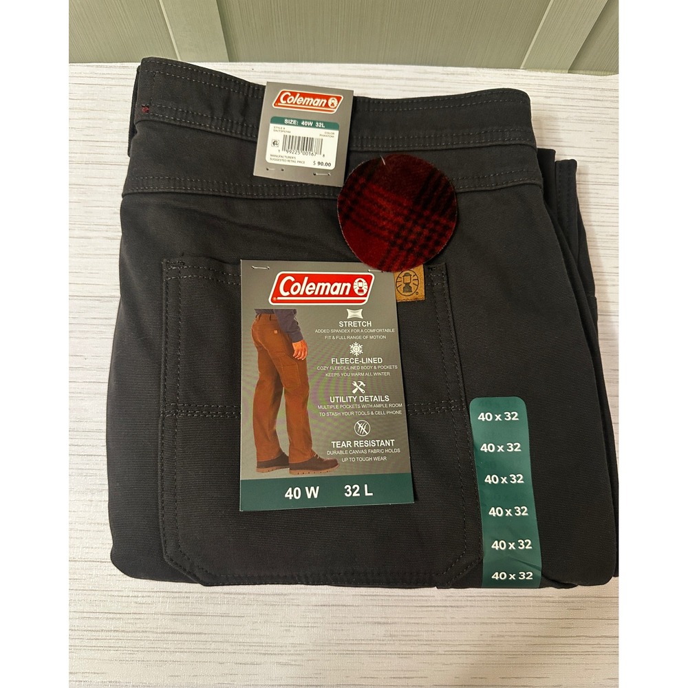 Coleman Mens Fleece Lined Utility Pants Phantom Black 40x32 SACF5P5744 NWT